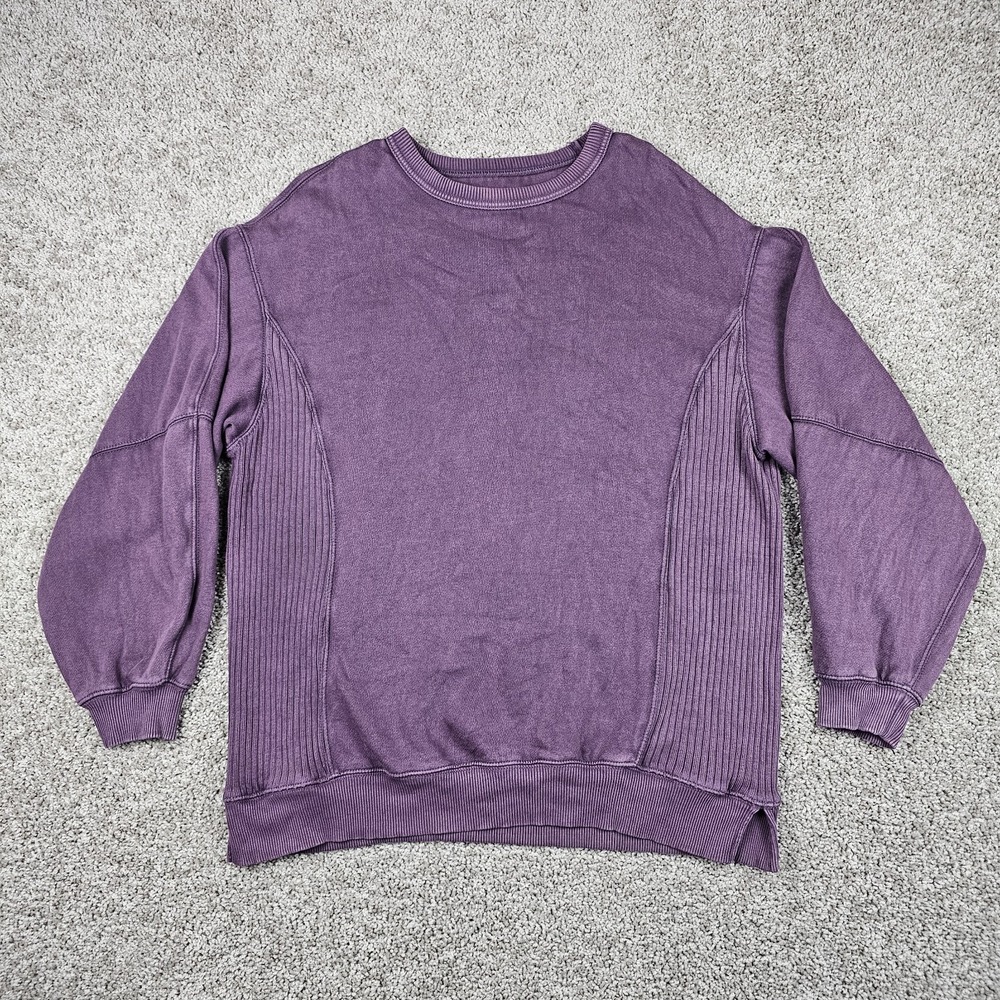 Aerie Womens Oversized Sweatshirt Sz S Ribbed Side Panel Crewneck Purple